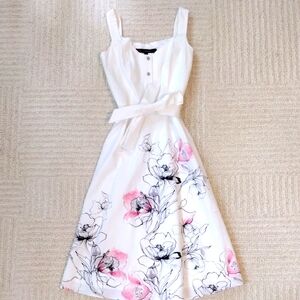 NWOT White House Black Market White Dress with Pink Floral Design